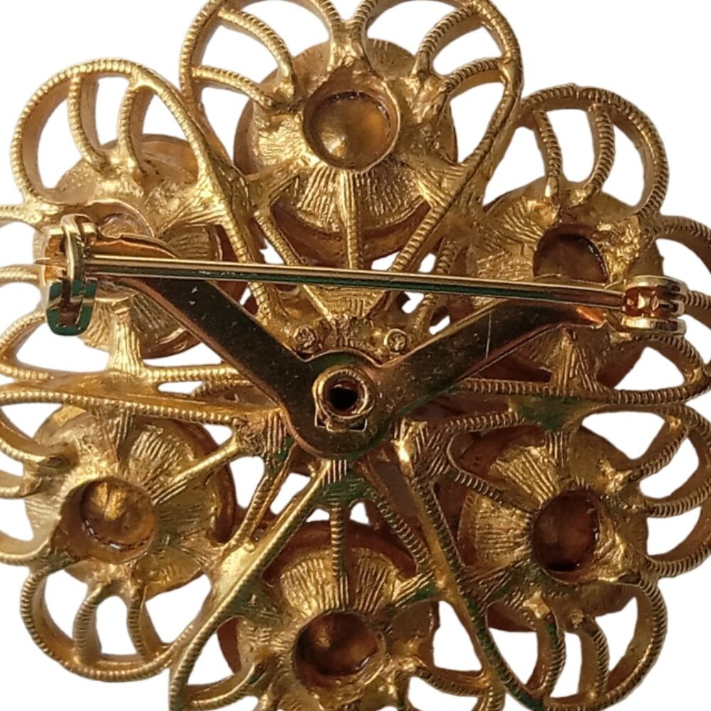 Vintage Watermelon Rivoli Flower Pin Brooch - Picture 7 of 7